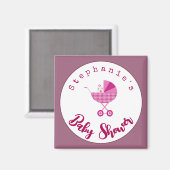 Personaliseer roze carriage Baby shower Favor Magneet (Voorkant / Achterkant)