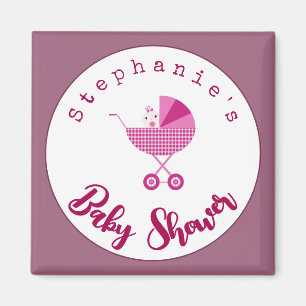 Personaliseer roze carriage Baby shower Favor Magneet