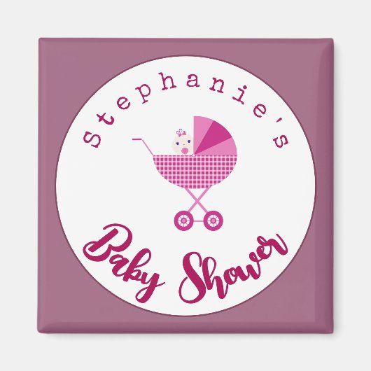 Personaliseer roze carriage Baby shower Favor Magneet (Voorkant)