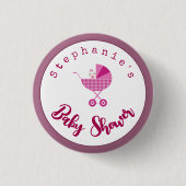 Personaliseer roze carriage Baby shower Favor Ronde Button 3,2 Cm (Voorkant)