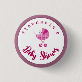 Personaliseer roze carriage Baby shower Favor Ronde Button 3,2 Cm