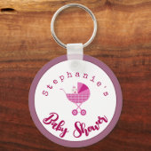 Personaliseer roze carriage Baby shower Favor Sleutelhanger (Voorkant)