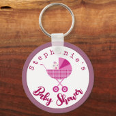 Personaliseer roze carriage Baby shower Favor Sleutelhanger (Voorkant)