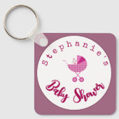 Personaliseer roze carriage Baby shower Favor Sleutelhanger (Voorkant)