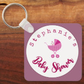 Personaliseer roze carriage Baby shower Favor Sleutelhanger (Voorkant)