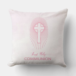 Personaliseer, Roze Eerste Heilige Communie Kruis  Kussen