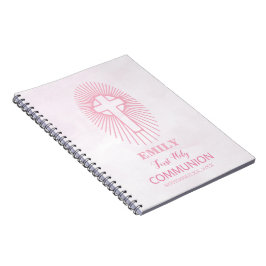 Personaliseer, Roze Eerste Heilige Communie Kruis  Notitieboek