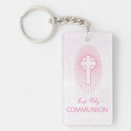Personaliseer, Roze Eerste Heilige Communie Kruis  Sleutelhanger