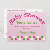 Personaliseer roze en groene baby douche uitnodigi uitnodiging briefkaart (Voorkant / Achterkant)