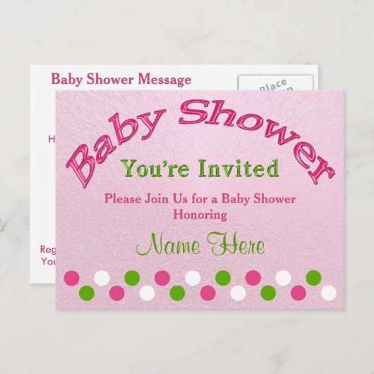 Personaliseer roze en groene baby douche uitnodigi uitnodiging briefkaart (Voorkant / Achterkant)