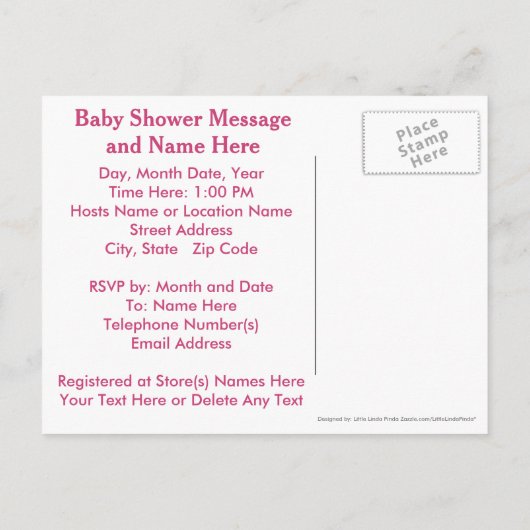 Personaliseer roze en groene baby douche uitnodigi uitnodiging briefkaart (Achterkant)