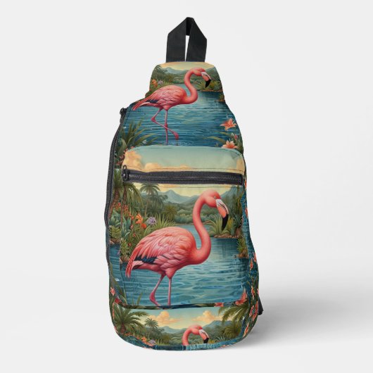 Personaliseer Roze flamingo Sling Bag (Voorkant)
