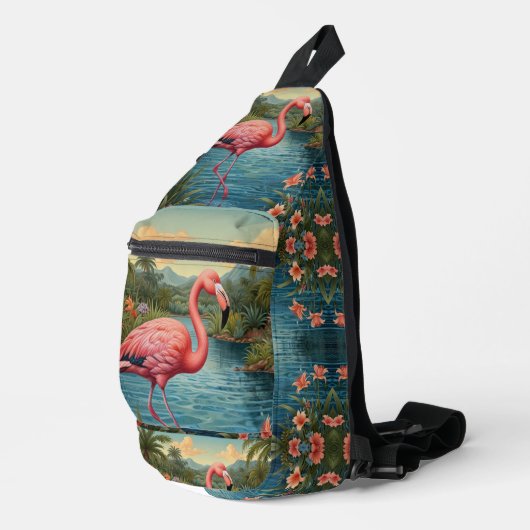 Personaliseer Roze flamingo Sling Bag (Rechterhoek)