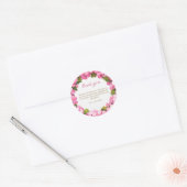 Personaliseer Roze Hydrangea Bruidsuitnodiging Ronde Sticker (Envelop)
