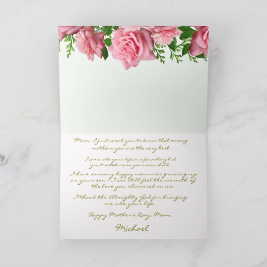 Personaliseer Roze Rozen Gelukkige Moederdag Mama Kaart (Binnen)