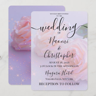 Personaliseer: Roze Rozen Glitter Bruiloft Kaart