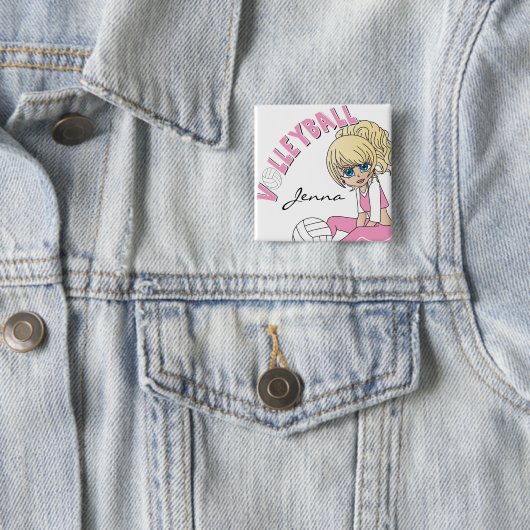 Personaliseer roze volleyball Cute Girl Vierkante Button 5,1 Cm (In situ)