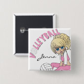 Personaliseer roze volleyball Cute Girl Vierkante Button 5,1 Cm (Voorkant /achterkant)