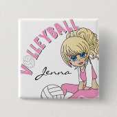 Personaliseer roze volleyball Cute Girl Vierkante Button 5,1 Cm (Voorkant)