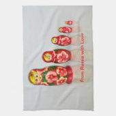 Personaliseer Russische Matryoshka stapelpoppen Theedoek (Verticaal)