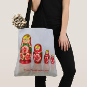 Personaliseer Russische Matryoshka stapelpoppen Tote Bag (Dichtbij)