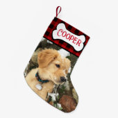 Personaliseer Rustieke rode zwarte plaid hond pupp Kleine Kerstsok (Voorkant (Hangend))