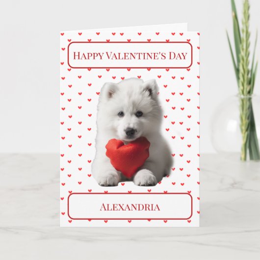 Personaliseer Samoyed Puppy Valentijn Kaart (Voorkant)