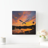 Personaliseer Sandhill crane silhouette bij zonson Vierkante Klok (Huis)