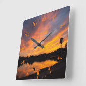 Personaliseer Sandhill crane silhouette bij zonson Vierkante Klok (Hoek)