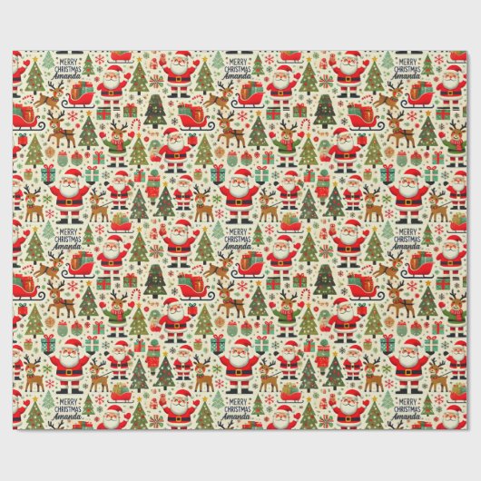 Personaliseer Santa Claus Rudolph Red Nose Reindee Cadeaupapier (Vlak)