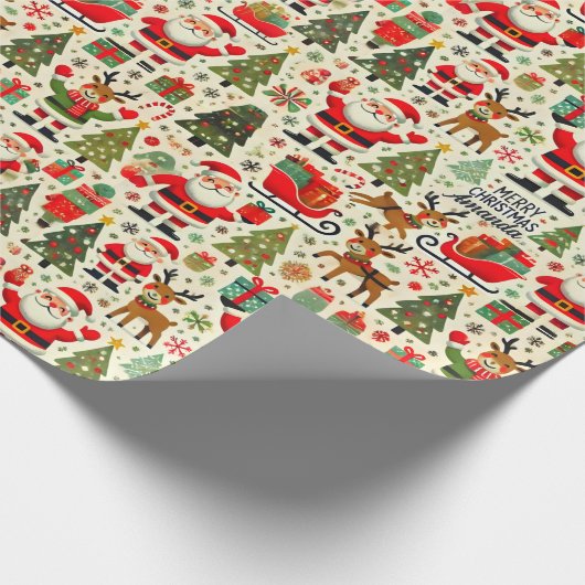 Personaliseer Santa Claus Rudolph Red Nose Reindee Cadeaupapier (Hoek)