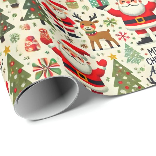 Personaliseer Santa Claus Rudolph Red Nose Reindee Cadeaupapier (Rol Hoek)