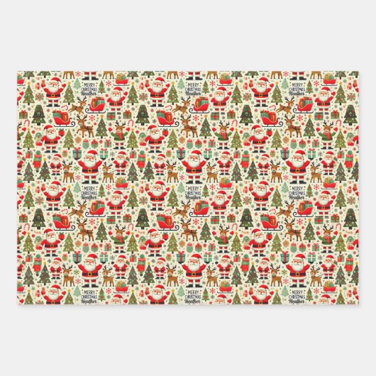 Personaliseer Santa Claus Rudolph Red Nose Reindee Inpakpapier Vel (Voorkant 3)