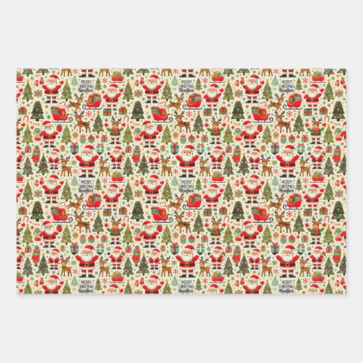 Personaliseer Santa Claus Rudolph Red Nose Reindee Inpakpapier Vel (Voorkant)