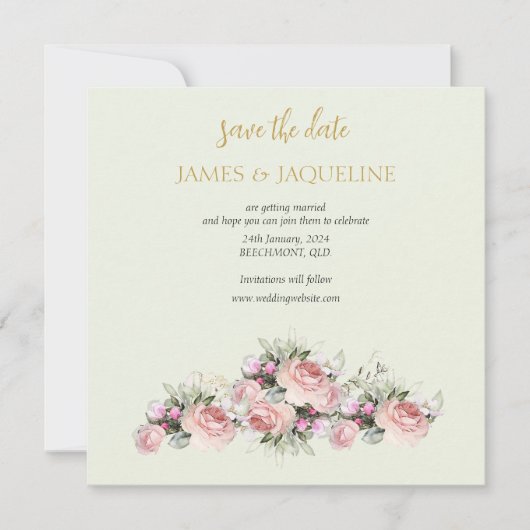 Personaliseer Save the Date rose boeket (Voorkant)
