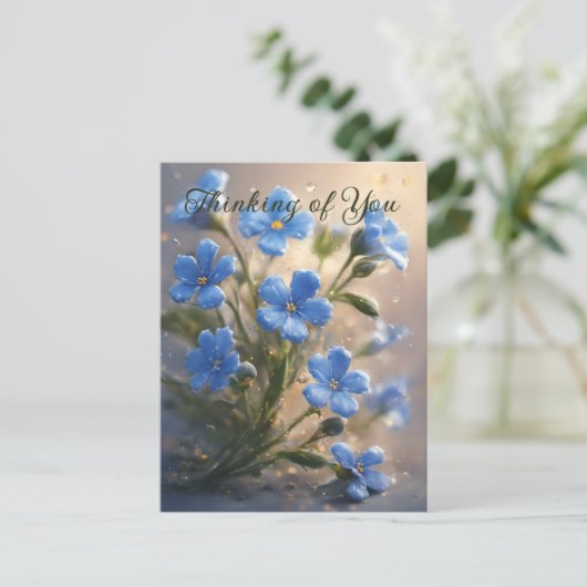 Personaliseer schattig blauw bloemendenken van u briefkaart (Staand voorkant)