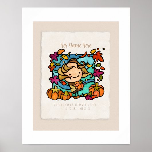 Personaliseer Schattig Meisje met Pompoenen Windy  Poster (Voorkant)