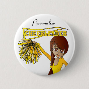 Personaliseer Schattige Geel Cheerleader Meisje Ronde Button 5,7 Cm