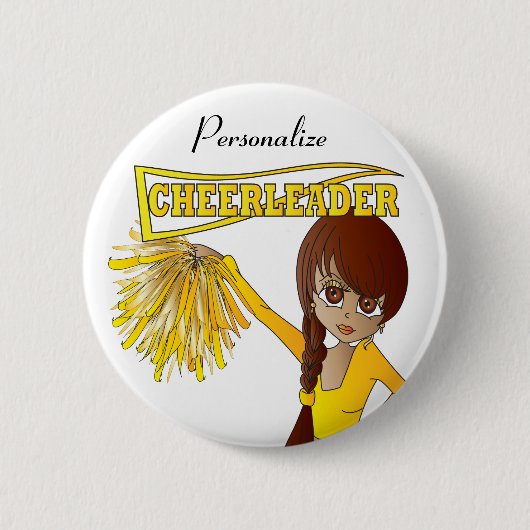Personaliseer Schattige Geel Cheerleader Meisje Ronde Button 5,7 Cm (Voorkant)