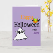 Personaliseer Schattige Halloween Gevouwen Wenskaa Kaart (Gele Bloem)