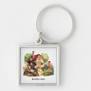 Personaliseer Schattige Heks en Vos Sleutelhange Sleutelhanger