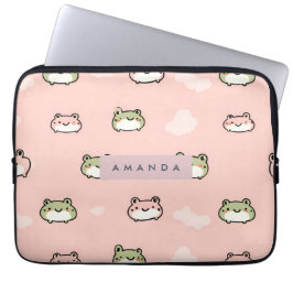 Personaliseer Schattige Kawaii Pastel Frog Design  Laptop Sleeve