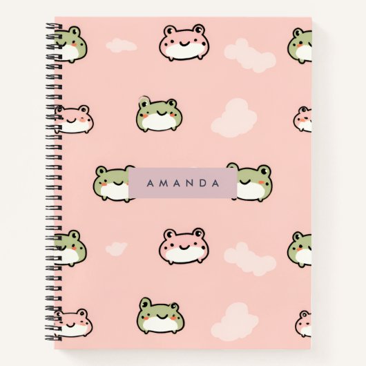 Personaliseer Schattige Kawaii Pastel Frog Design  Notitieboek (Voorkant)
