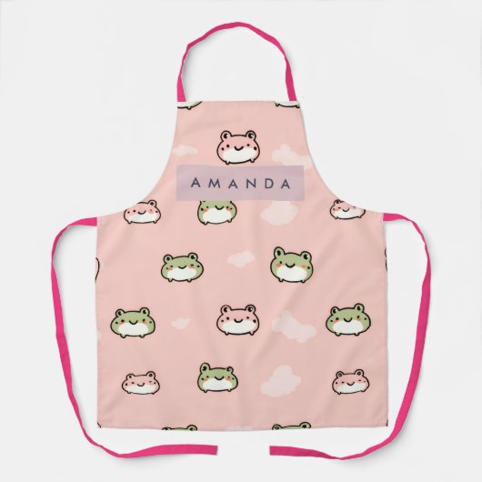 Personaliseer Schattige Kawaii Pastel Frog Design  Schort (Voorkant)