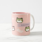 Personaliseer Schattige Kawaii Pastel Frog Design Tweekleurige Koffiemok (Voorkant rechts)