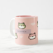 Personaliseer Schattige Kawaii Pastel Frog Design Tweekleurige Koffiemok (Voorkant links)