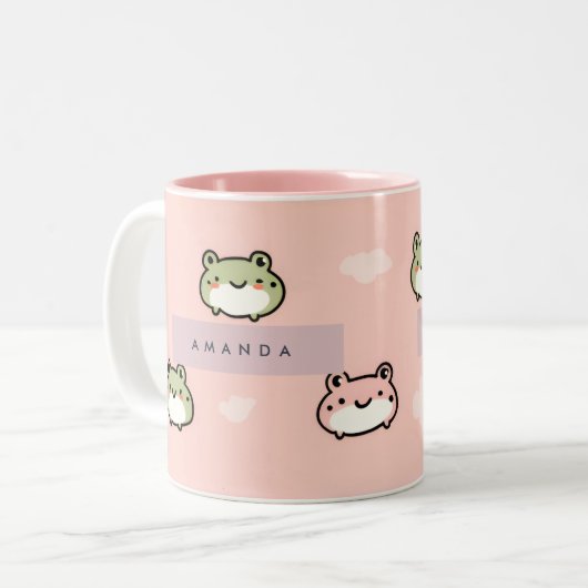 Personaliseer Schattige Kawaii Pastel Frog Design  Tweekleurige Koffiemok (Voorkant links)