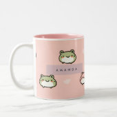 Personaliseer Schattige Kawaii Pastel Frog Design  Tweekleurige Koffiemok (Links)