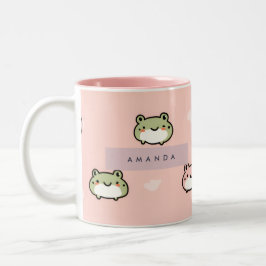 Personaliseer Schattige Kawaii Pastel Frog Design  Tweekleurige Koffiemok