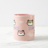 Personaliseer Schattige Kawaii Pastel Frog Design Tweekleurige Koffiemok (Center)